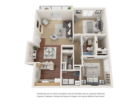 Floor plan for 2 beds, 1.5 baths, 1027 sqft
